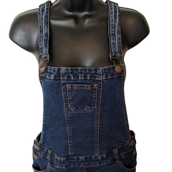 C'EST TOI Blue Denim Overall Shorts Size M - Picture 3 of 10